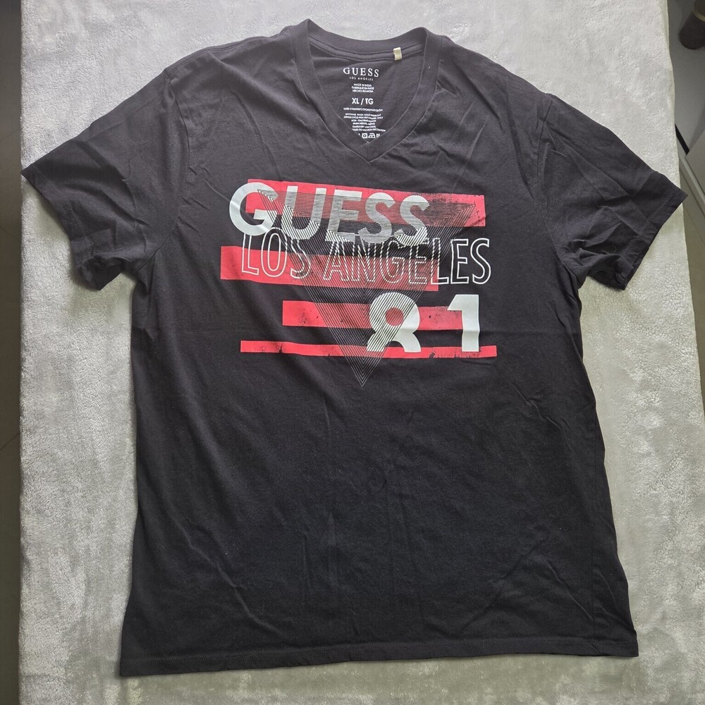 GUESS Men's Black Los Angeles 81 Graphic V-Neck T-Shirt XL - Picture 2 of 7